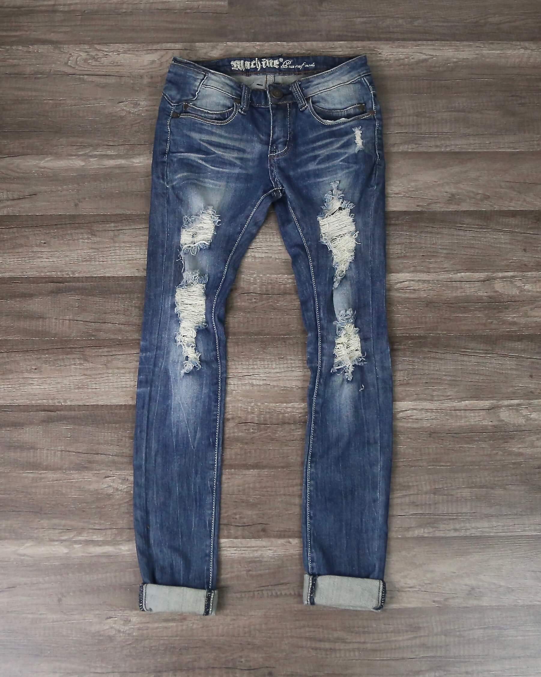 Final Sale - 5th Street Distressed Skinny Denim Jeans in Medium Wash ...