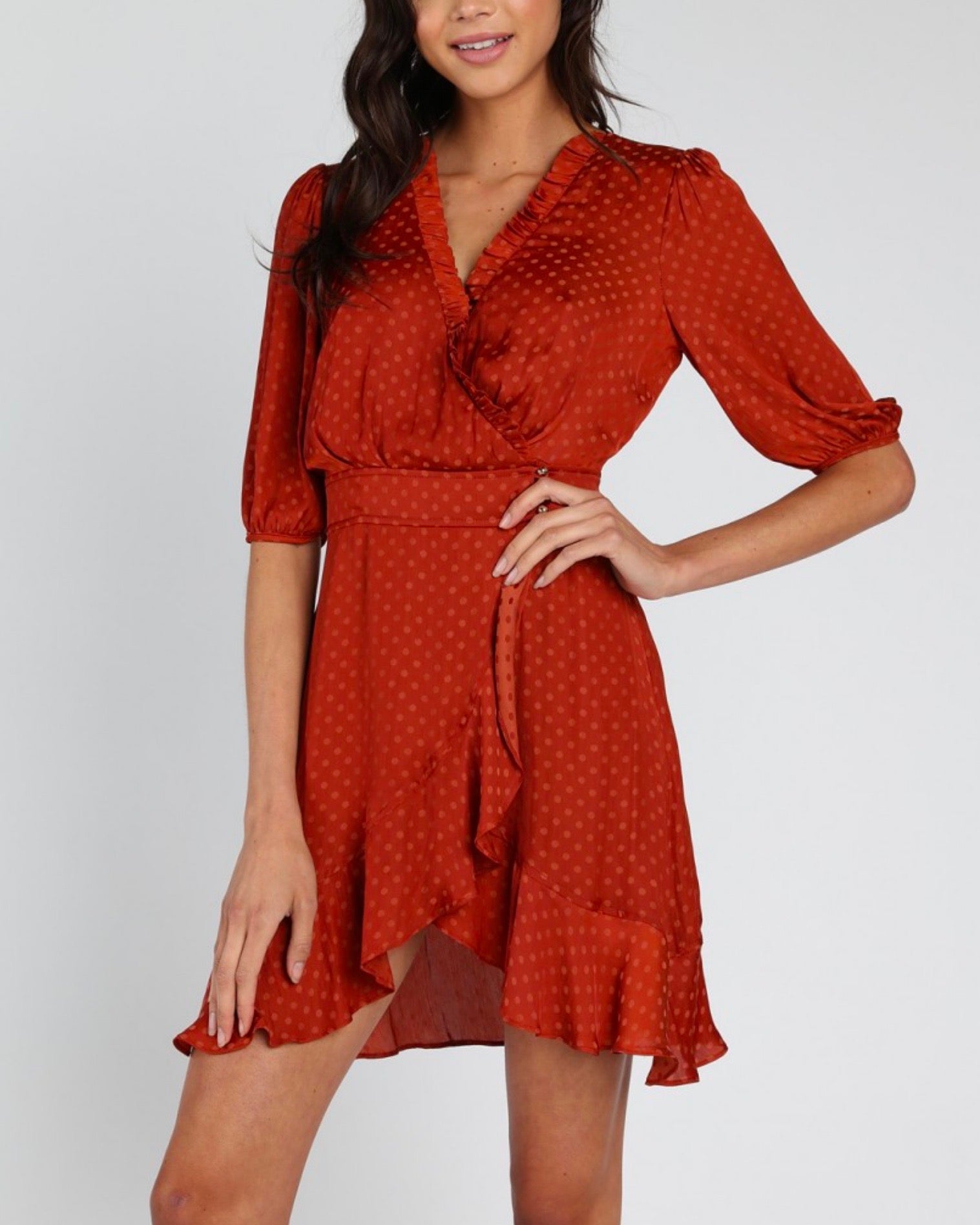 honey punch solid wrap dress