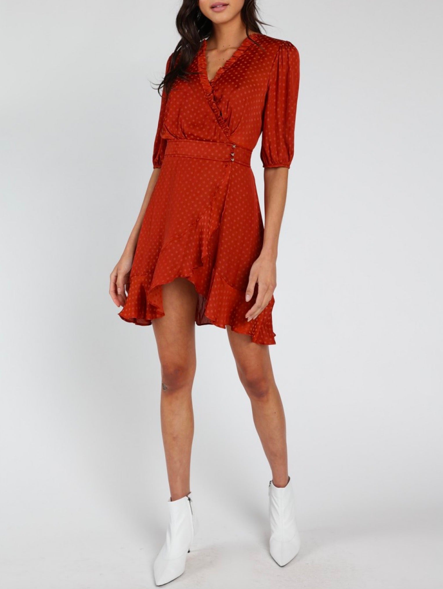 honey punch solid wrap dress