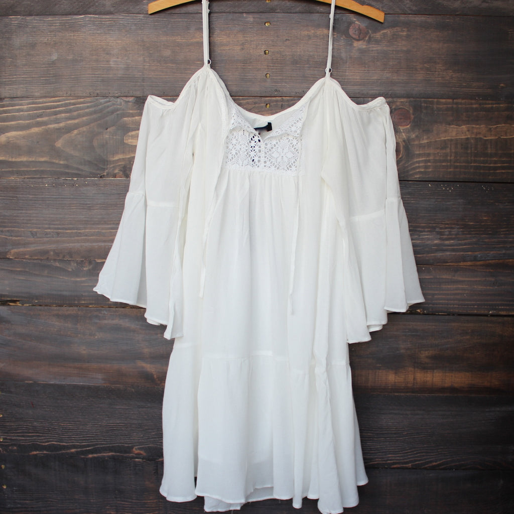 bohemian cold shoulder dress - white – shophearts