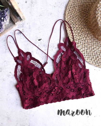 Padded Crochet Lace Bralette (Burgundy) – Zen + Zeus Clothing Co.