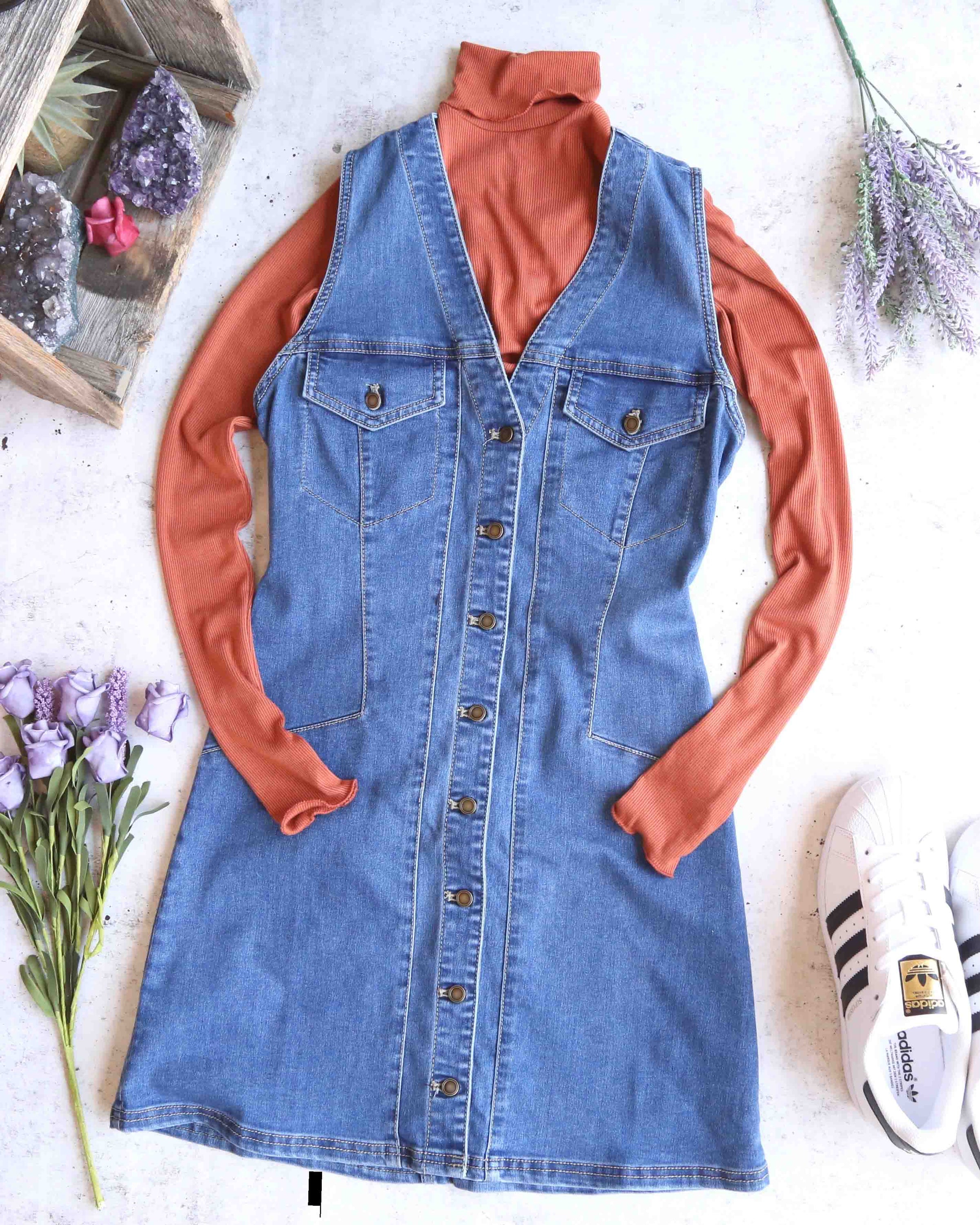 wandering star denim mini dress