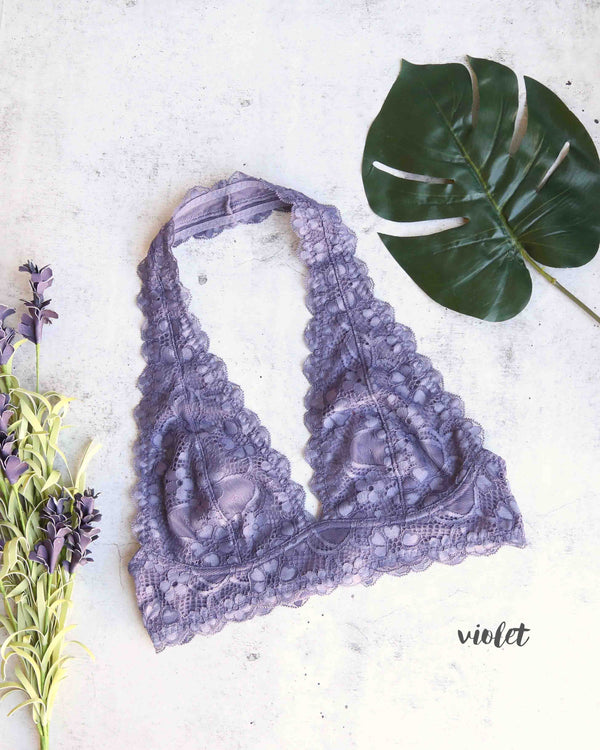 Free People Lace Halter Bralette in Graphite, Nude, Navy or Ivory