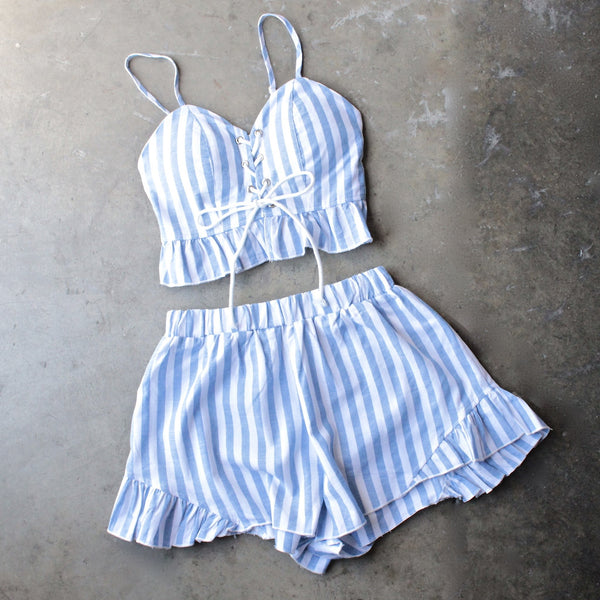 reverse - striped denim blue & white two piece set – shophearts