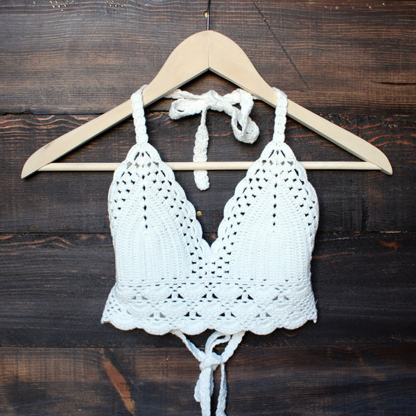 Exquisite Floral Crochet Bra Top in White - Retro, Indie and