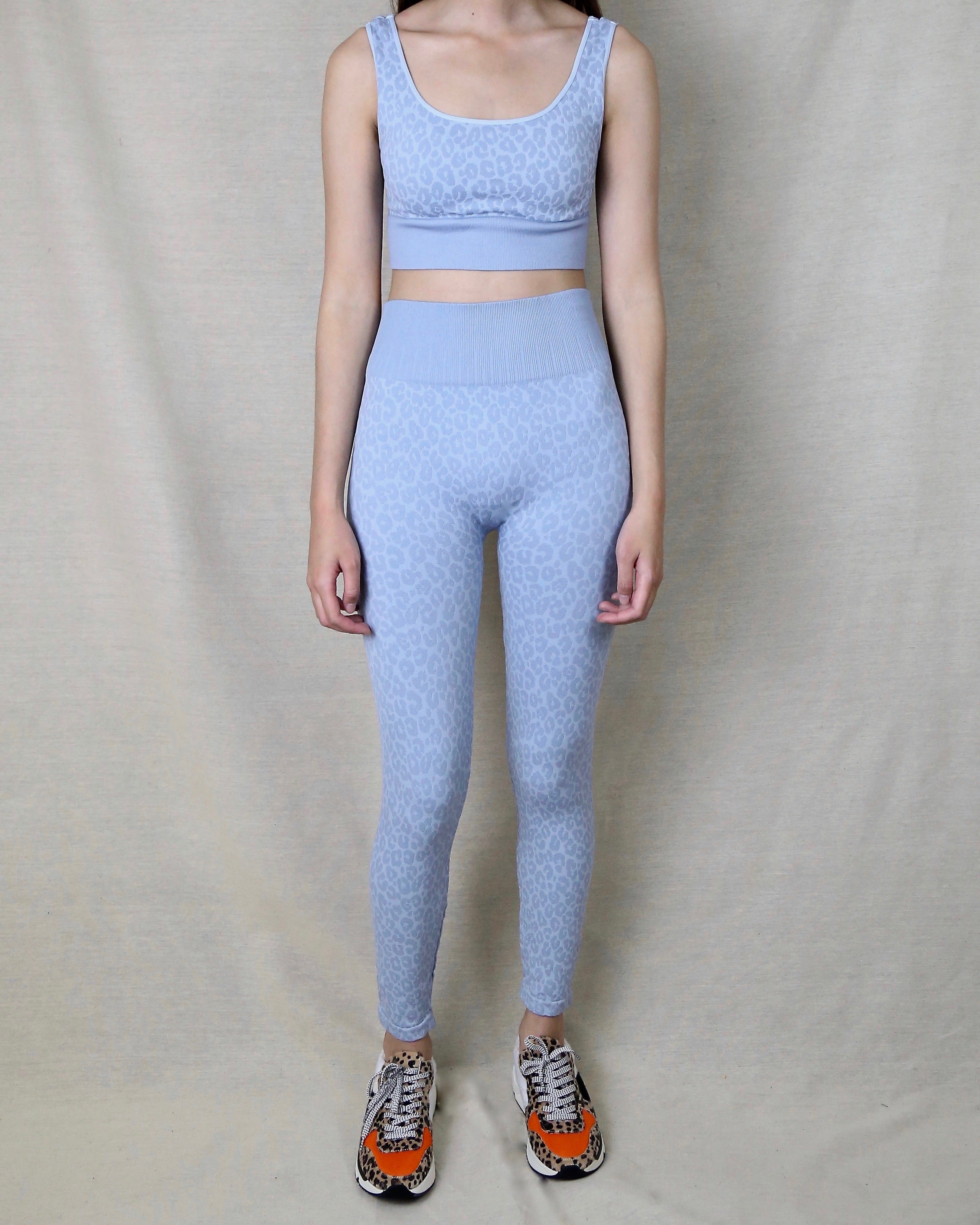 Seamless Leopard Athletic Set (TOP AND BOTTOM SEPARATE) in Powder Blue