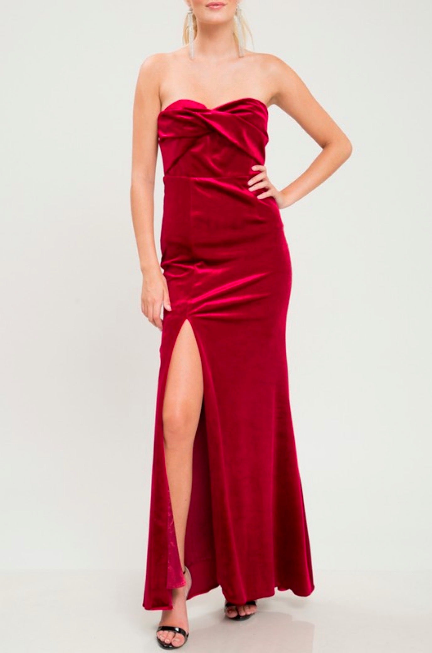 strapless maxi dress with slit