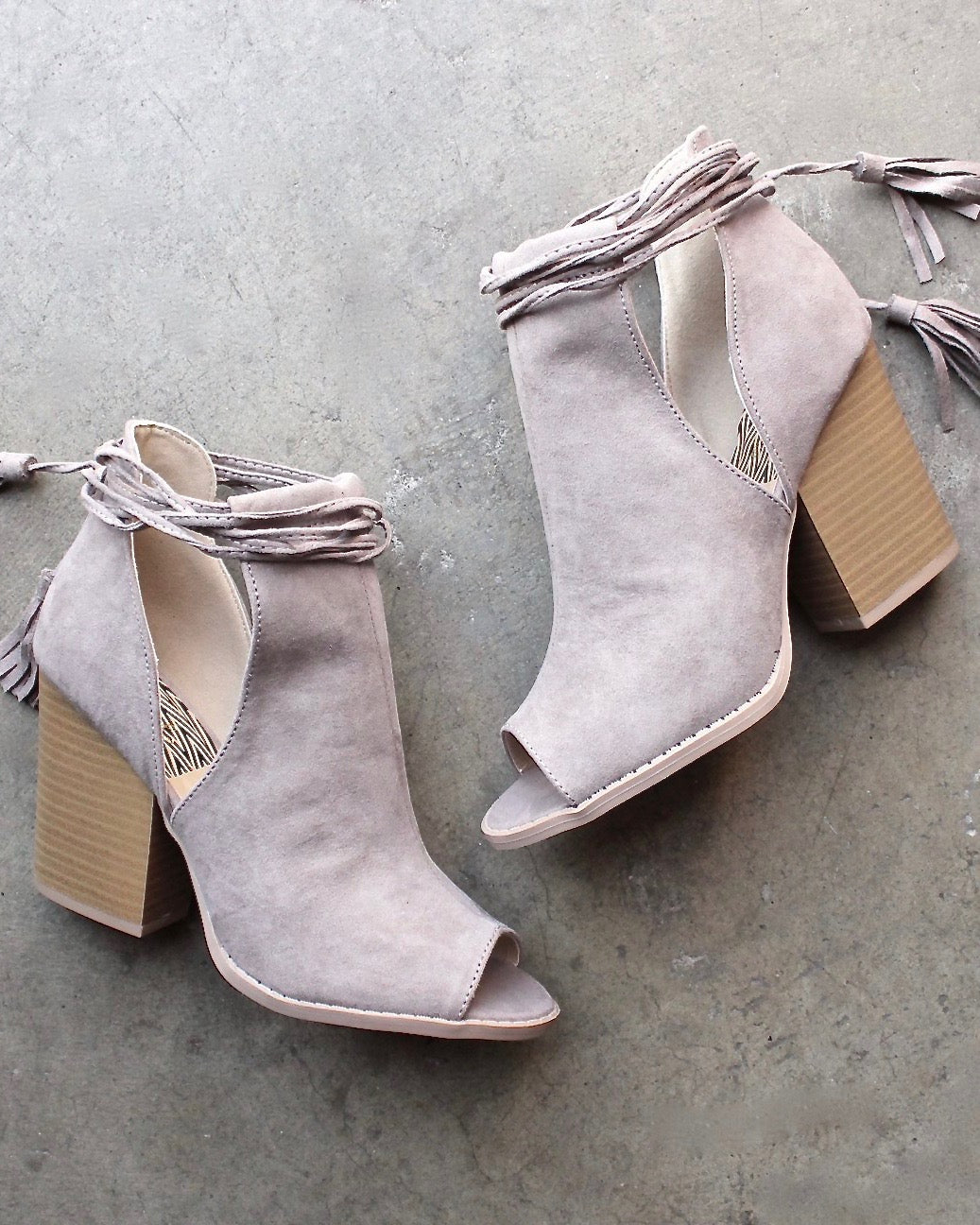 suede open toe booties