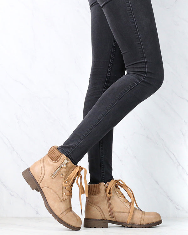 Low Cut Fall Winter Vegan Military Style Sweater Booties Brown – Shop ...