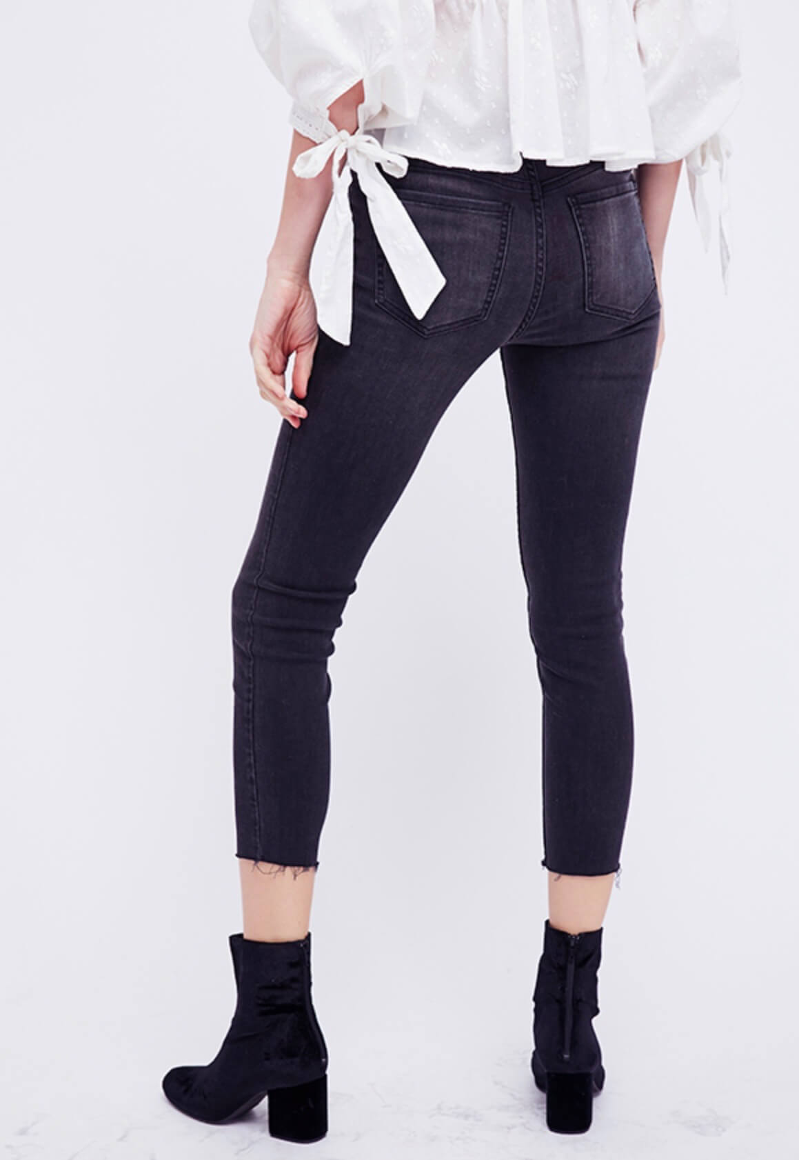 black button front jeans