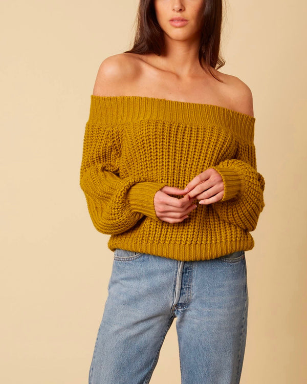 Cotton Candy LA - Off-Shoulders Knit Bishop Sleeves Sweater in