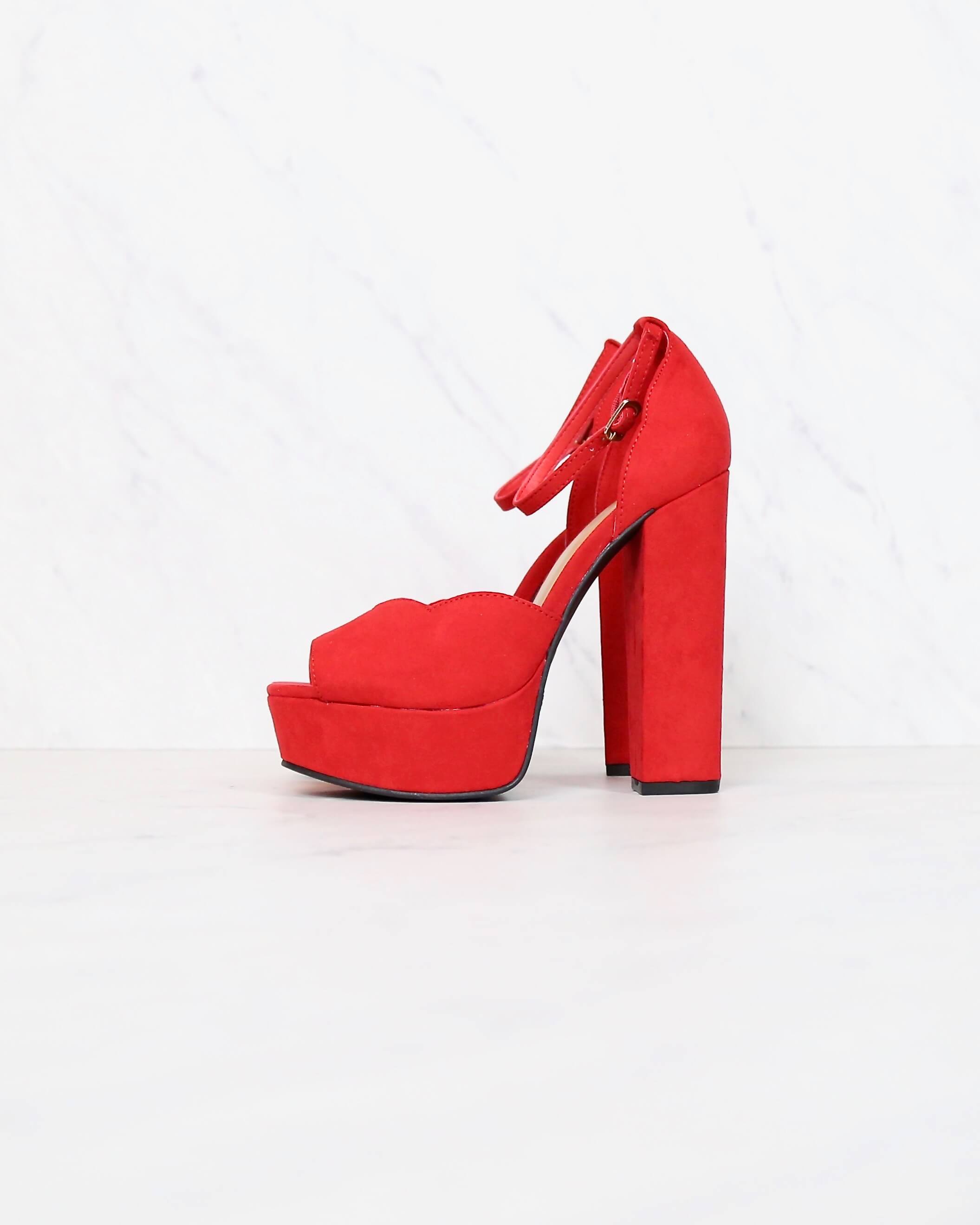 red suede pumps with ankle strap