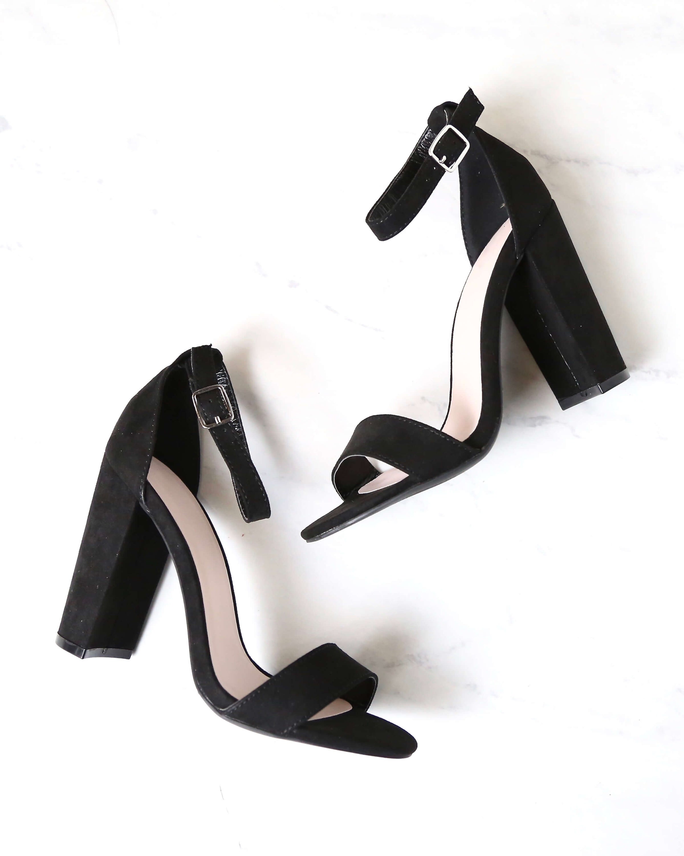 Black Suede Sassy Ankle Strap Chunky 