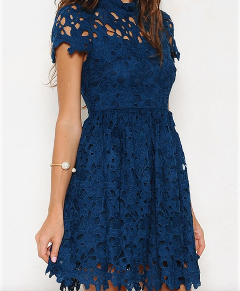final sale - floral lace applique dress with cap sleeves in teal ...