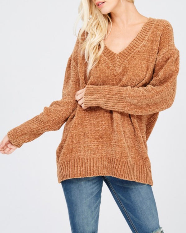 Ladies Oversize Chenille Sweater-TB2354