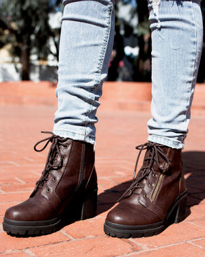 Lace-Up Chunky Heel Combat Boots - More 