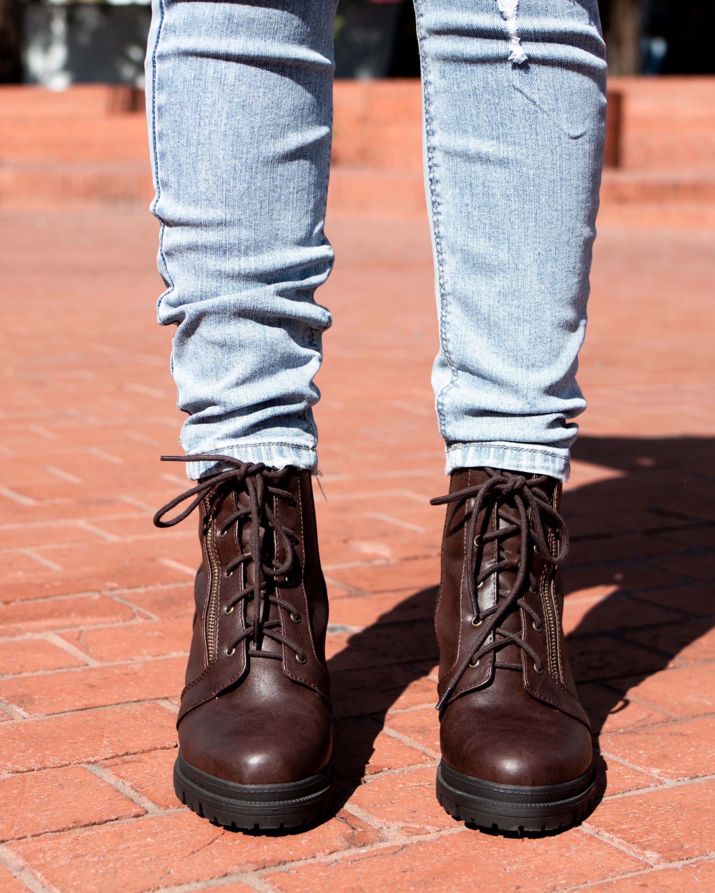 Lace-Up Chunky Heel Combat Boots - More 