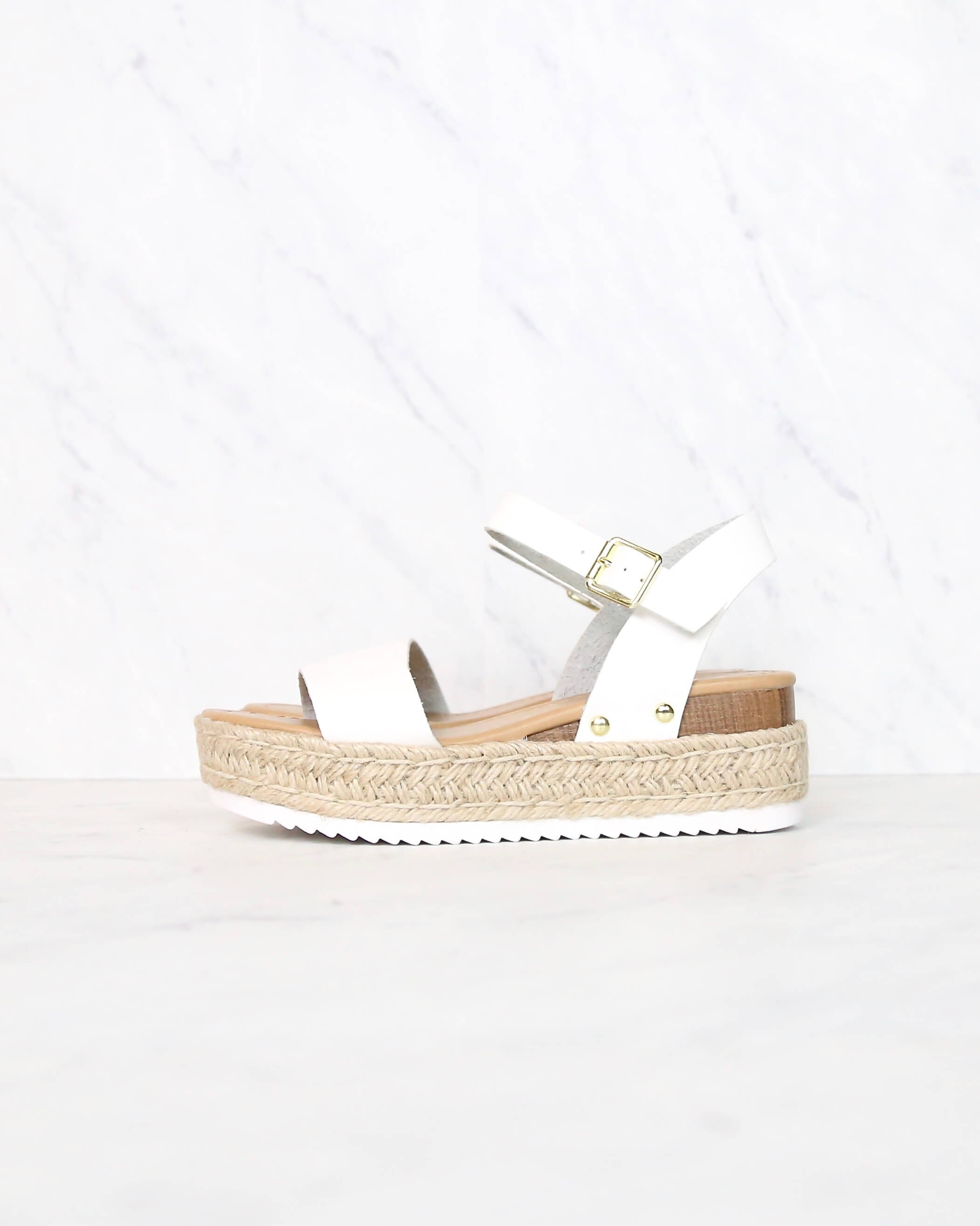 Strappy Espadrille Platform Sandals in White – Shop Hearts