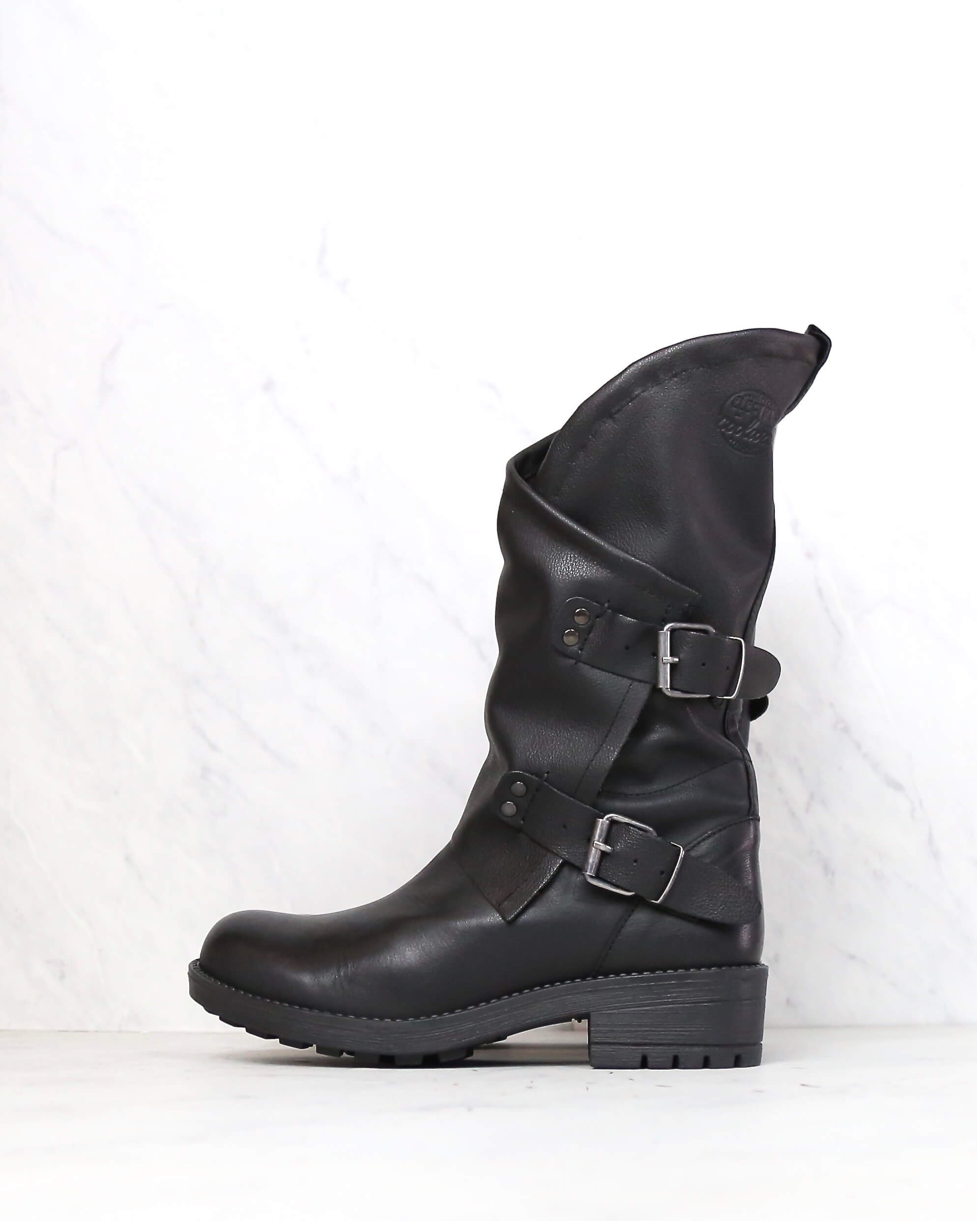 Alida Leather Motorcycle Boots in Black 