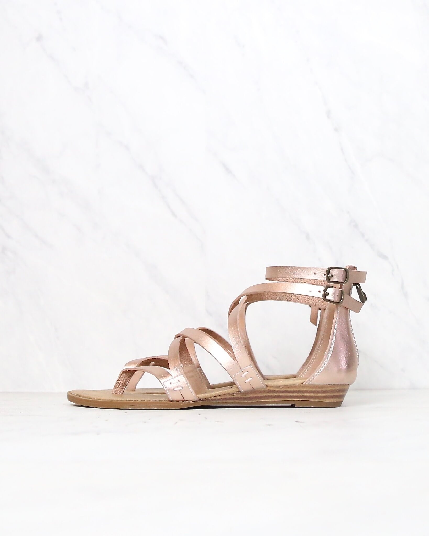 Bungalow Wedge Sandal in Rose Gold 