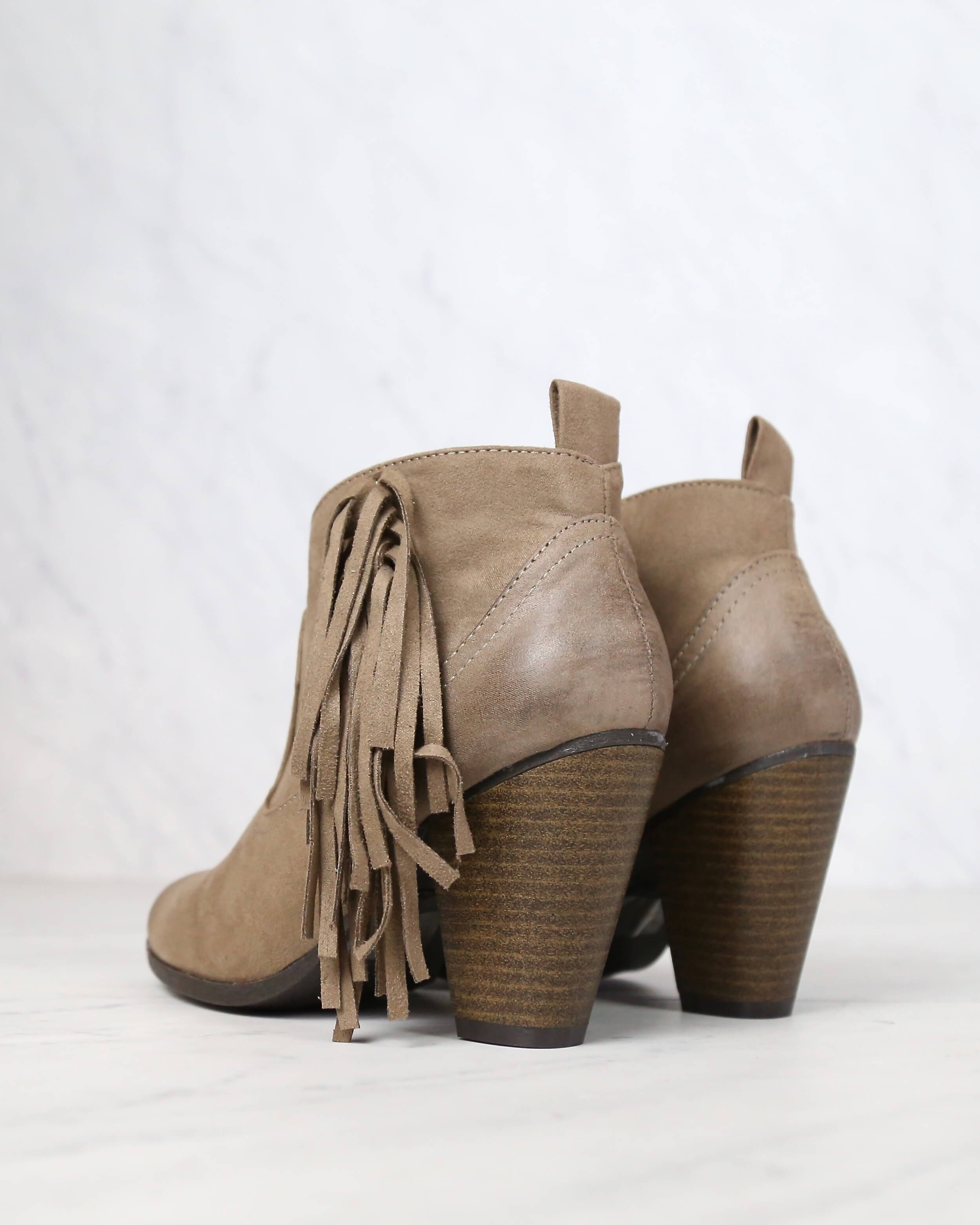 cara fringe ankle boots in taupe qupid nixon-01 – Shop Hearts