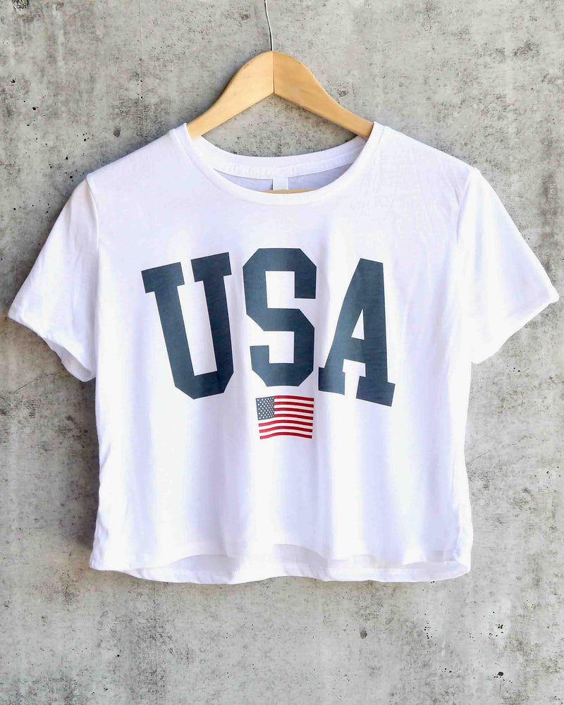 USA Flag crop cropped top graphic tee fourth of july 4th memorial day ...