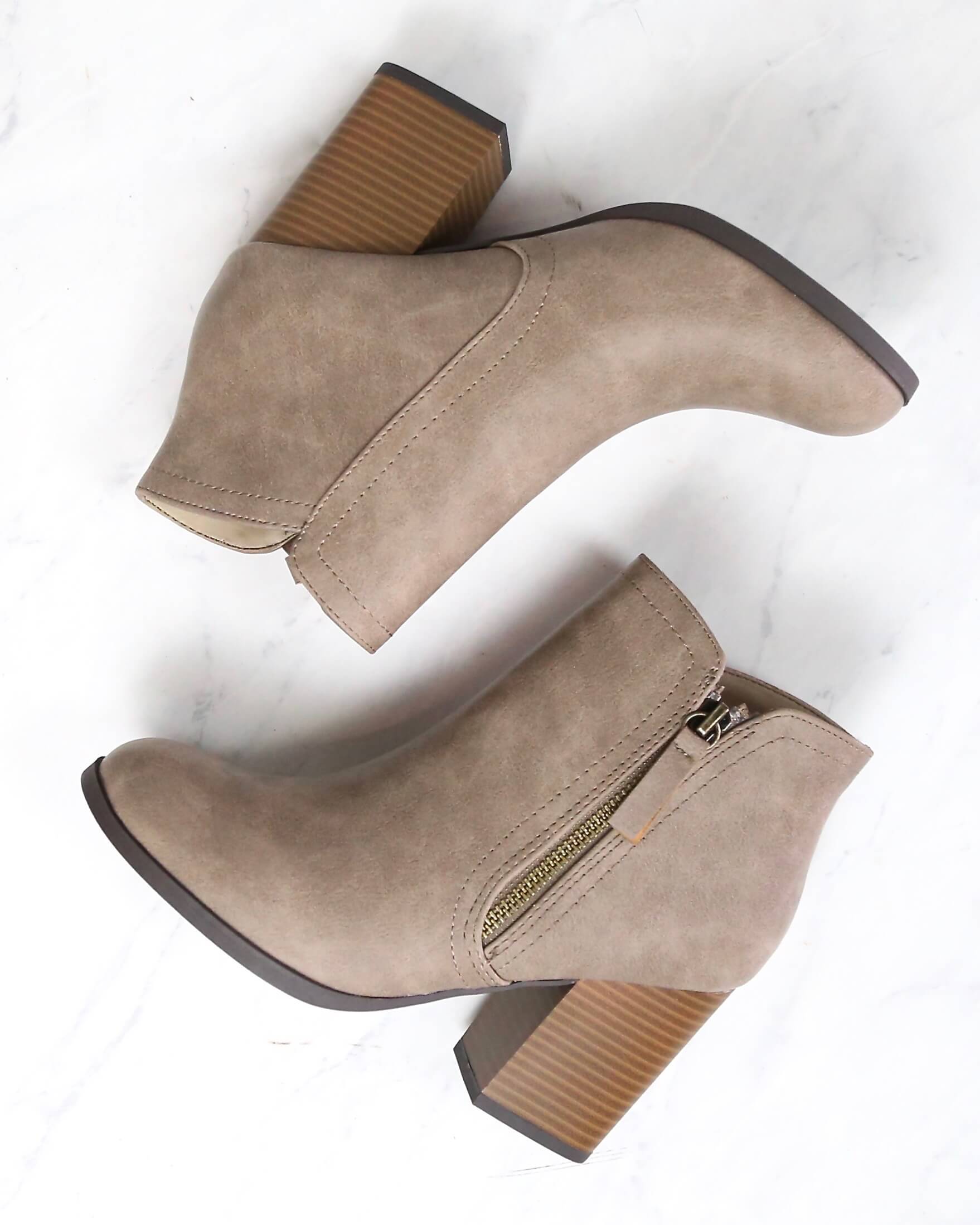 taupe block heel booties