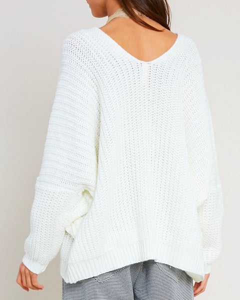 Eight Letters V-Neck Oversized Knit Sweater in Cream – shophearts