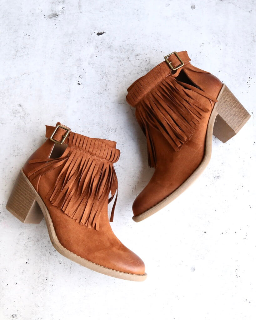 Final Sale - Fringe Cut Out Chunky Heel Booties in Rust – Shop Hearts