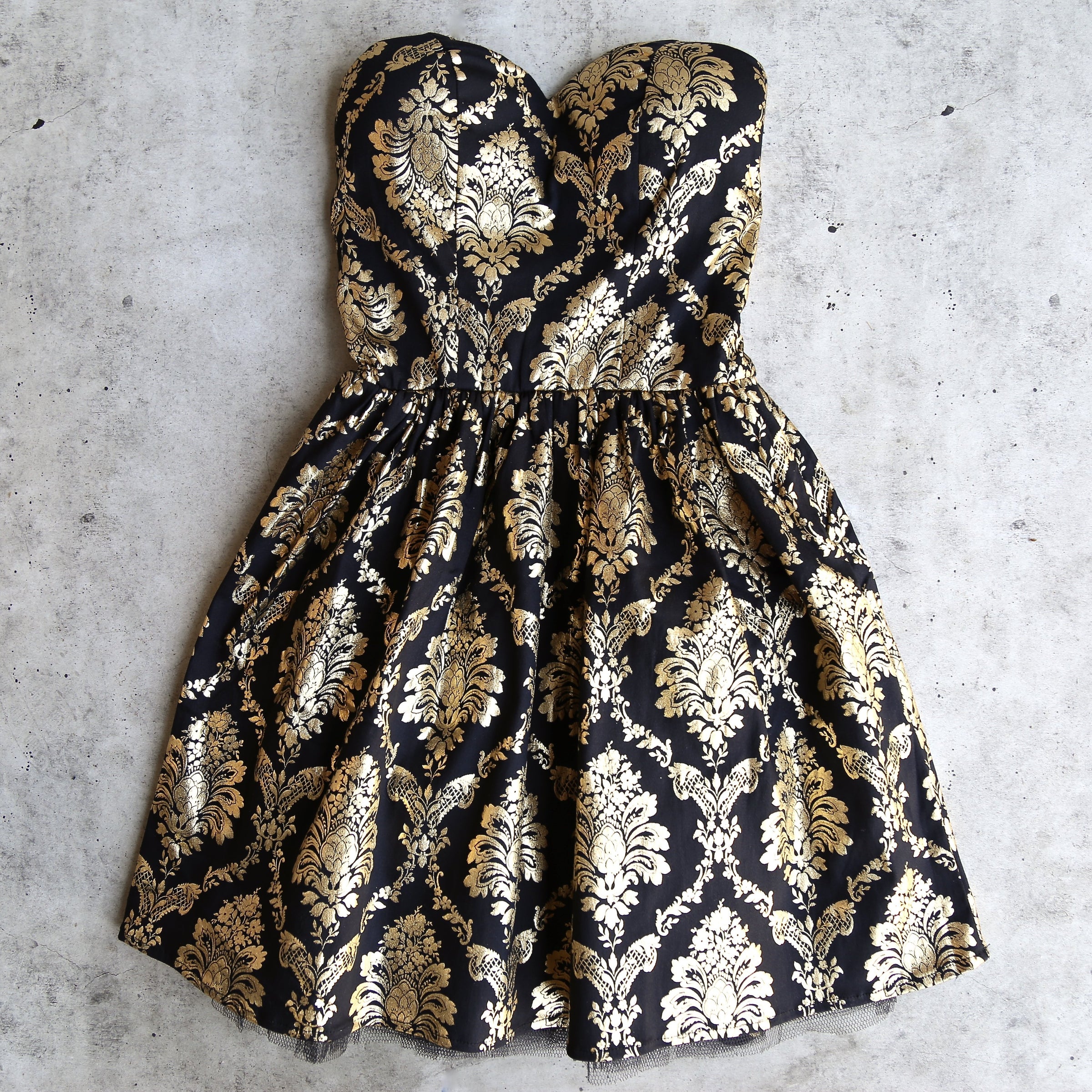 gold print dress