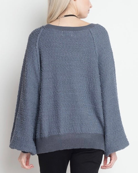 dreamers - pullover sweater with balloon sleeves - blue