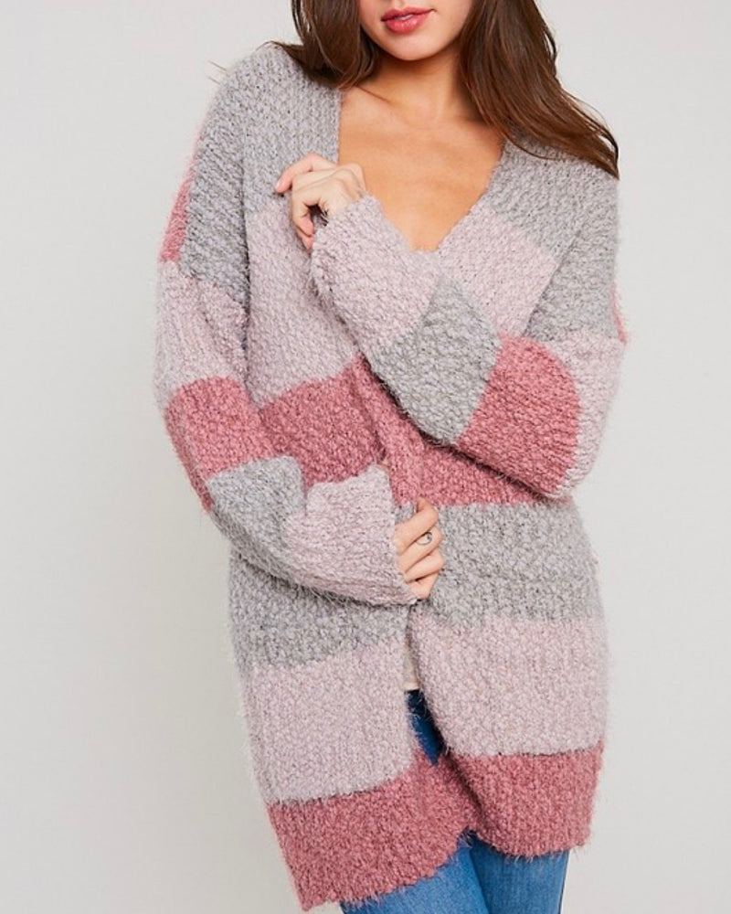 fuzzy popcorn cardigan