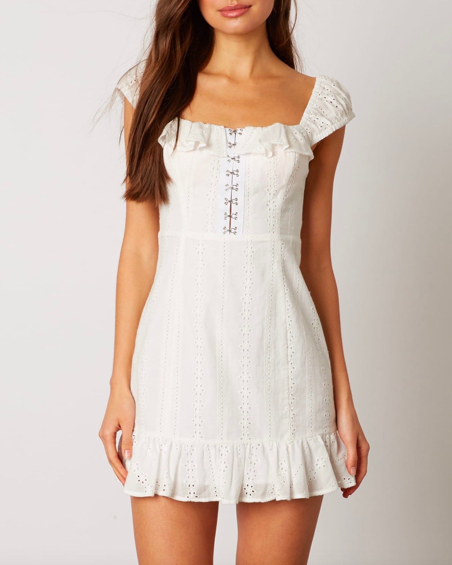 white eyelet mini dress