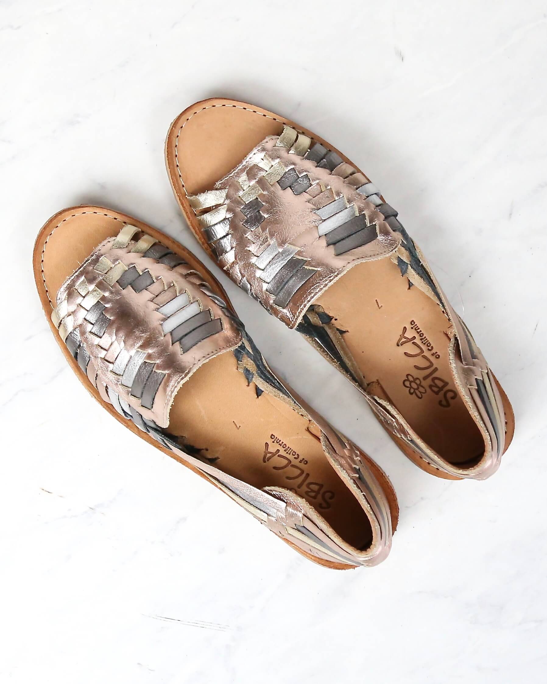 rose gold open toe flats