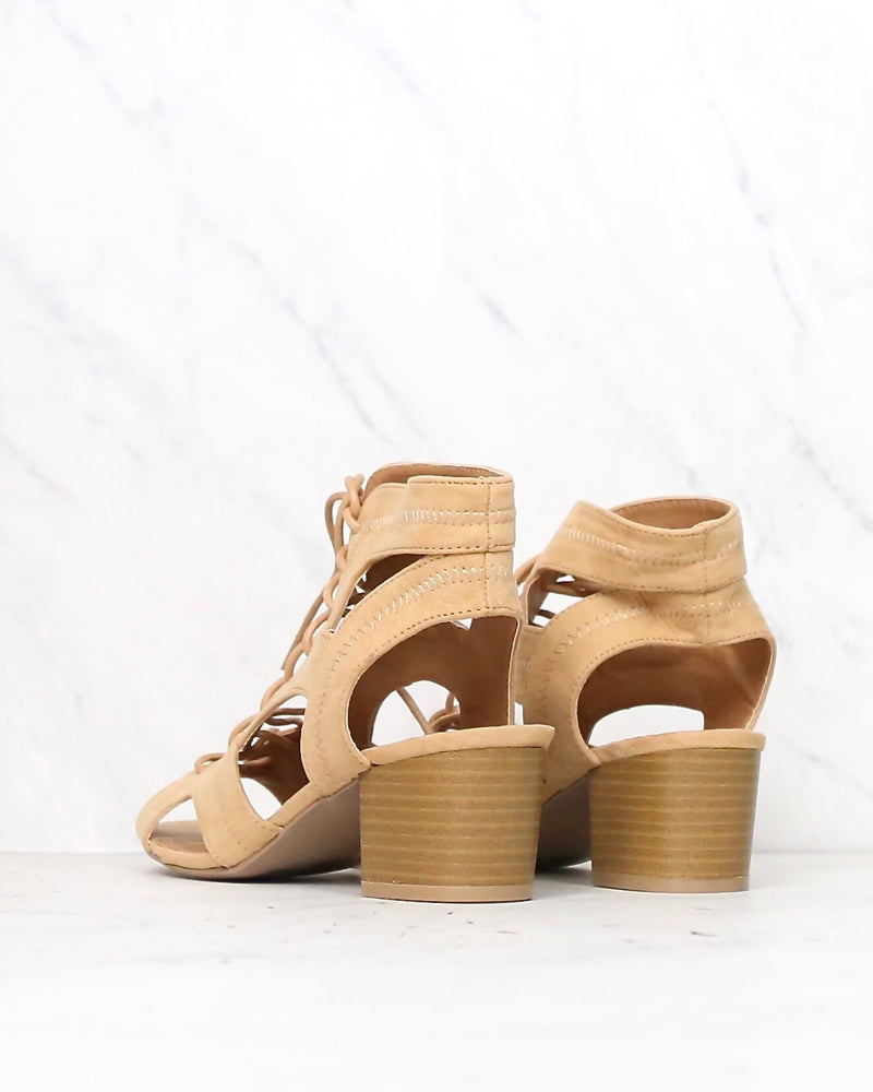 Lace Up Chunky Heeled Sandals in Toffee – Shop Hearts