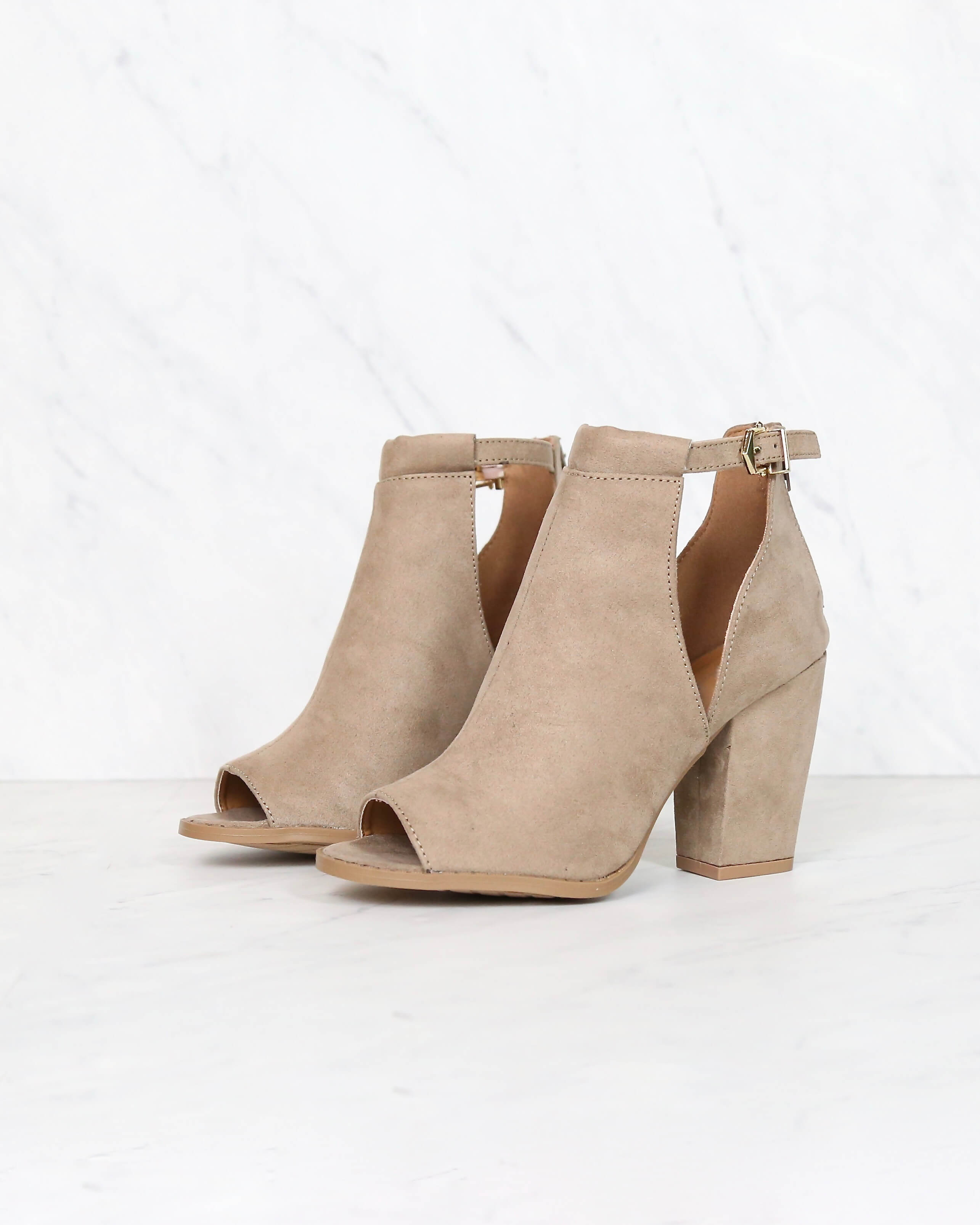 taupe open toe heels