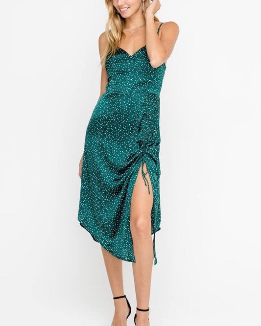 green midi polka dot dress