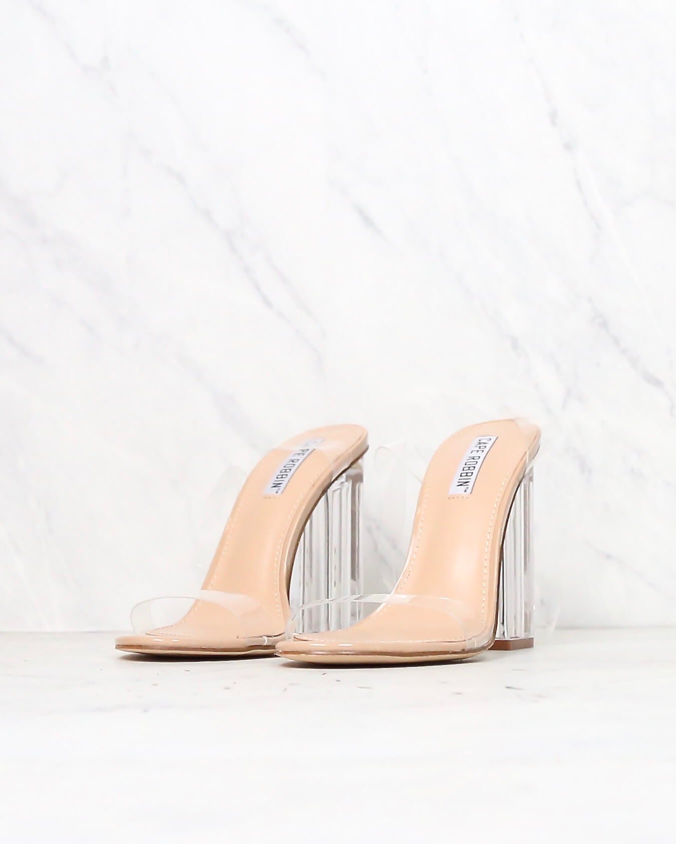 beige chunky strap platform heels