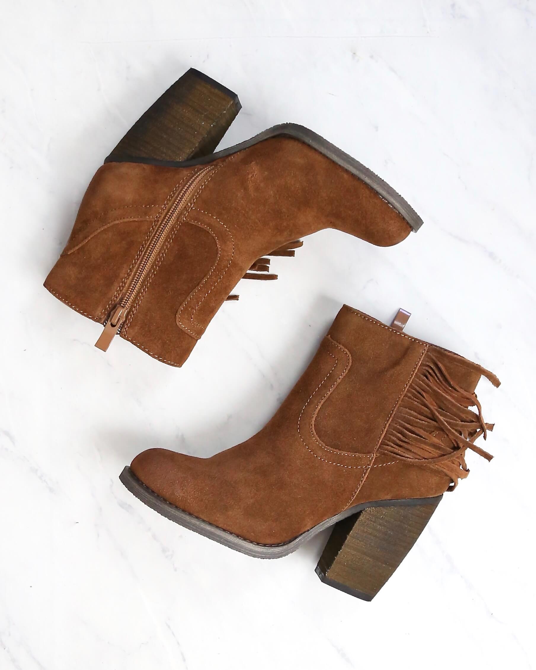 Sbicca - Marimba Suede Ankle Boots with Fringe in Tan | shophearts ...