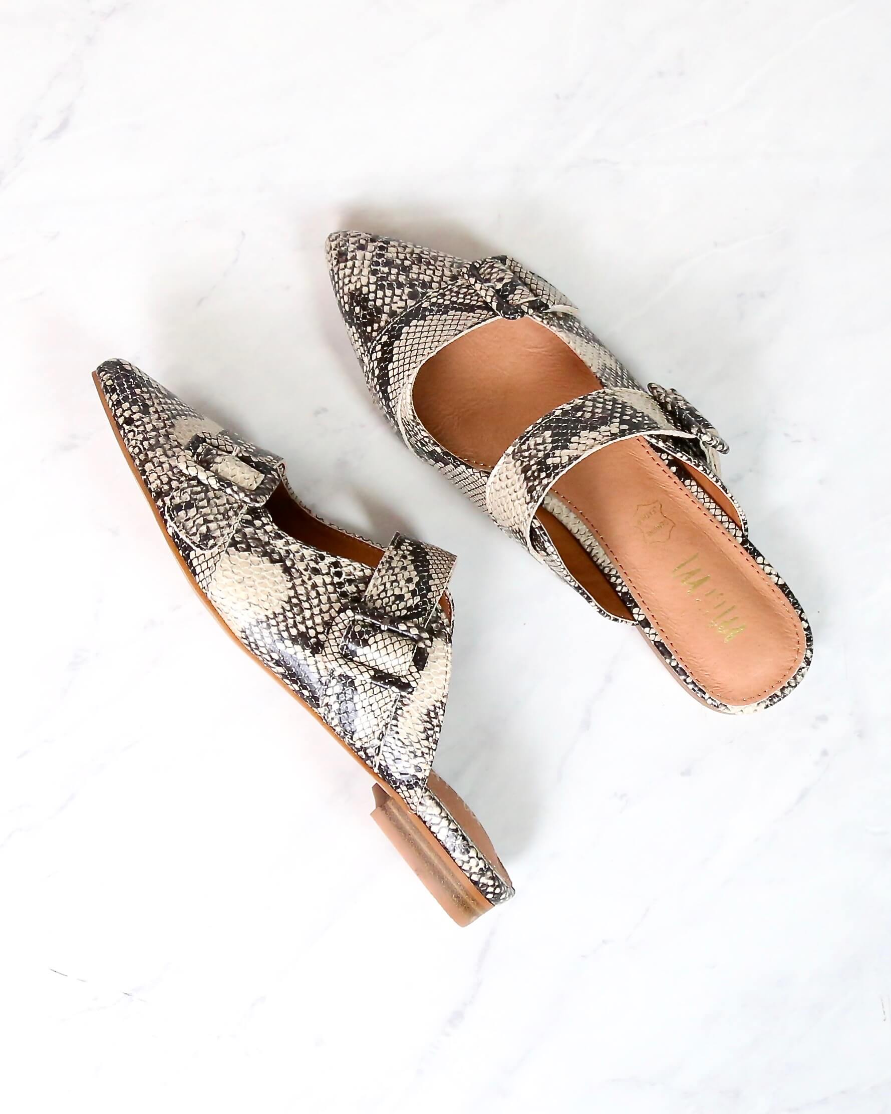 snakeskin mule shoes