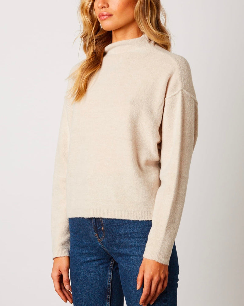 Cotton Candy LA - Mock Neck Ribbed Trim Dropped Shoulders Sweater in O ...