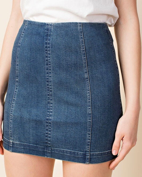 honey belle - high waisted denim skirt with back zipper - denim