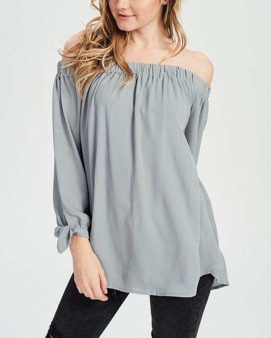 show me off the shoulder top - muted grey