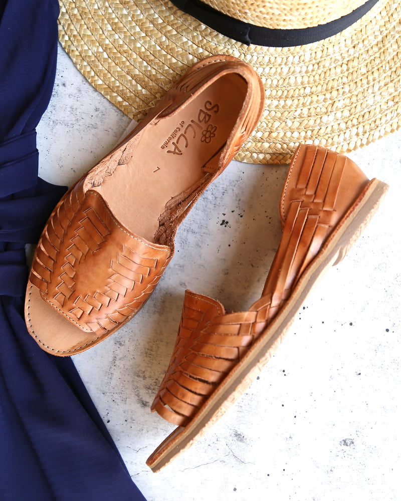 tan open toe flats