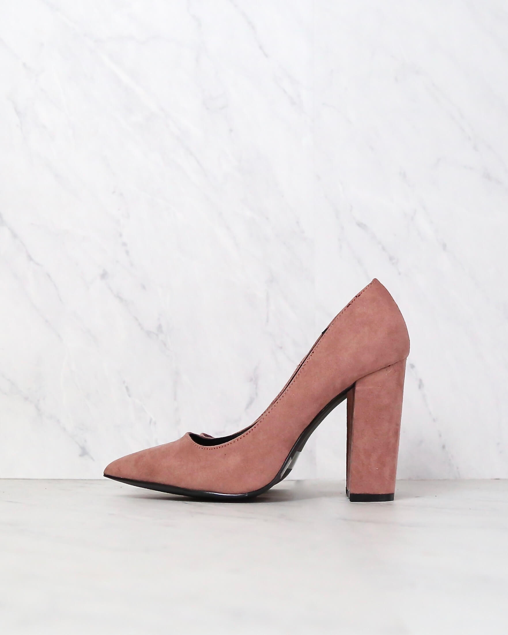 chunky heel pointed toe pumps