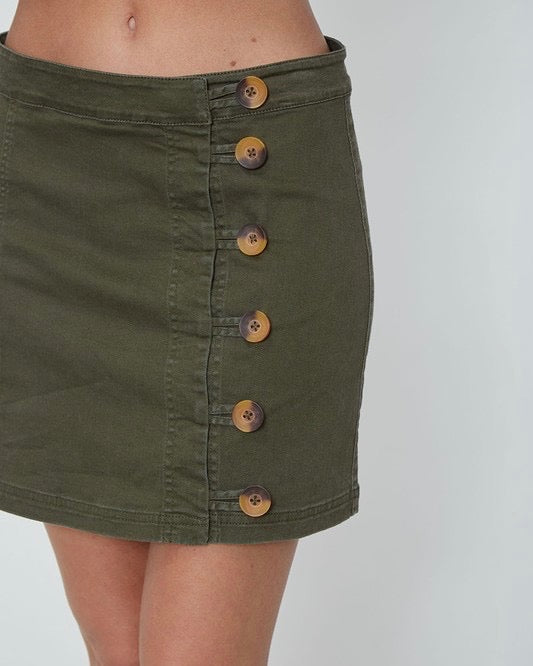 side button denim skirt