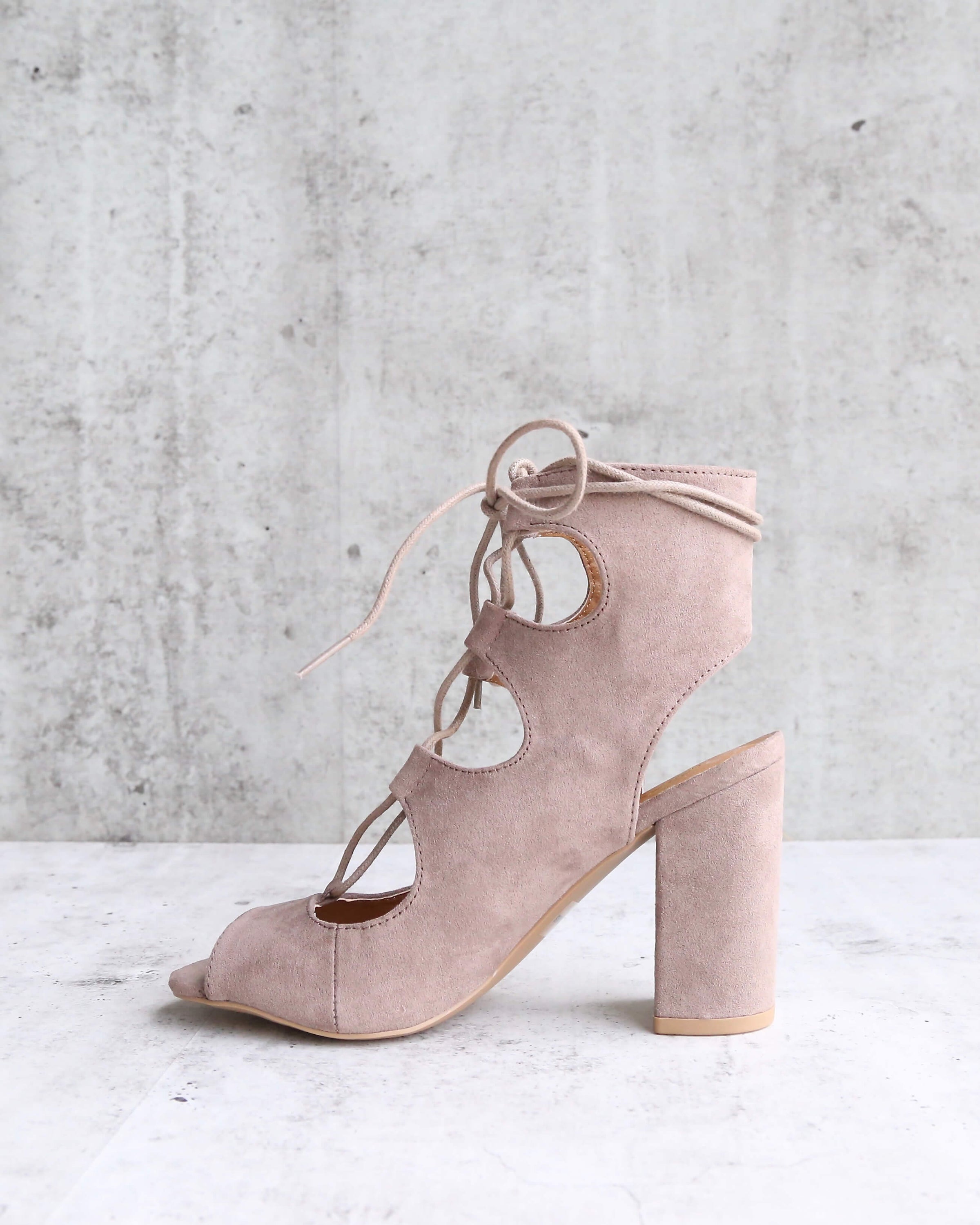 tan suede lace up heels