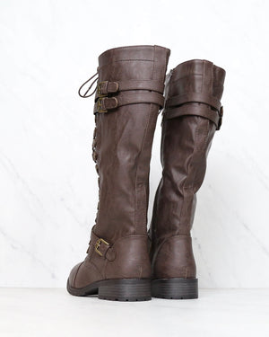 Tall Lace Up Combat Boots in Brown 