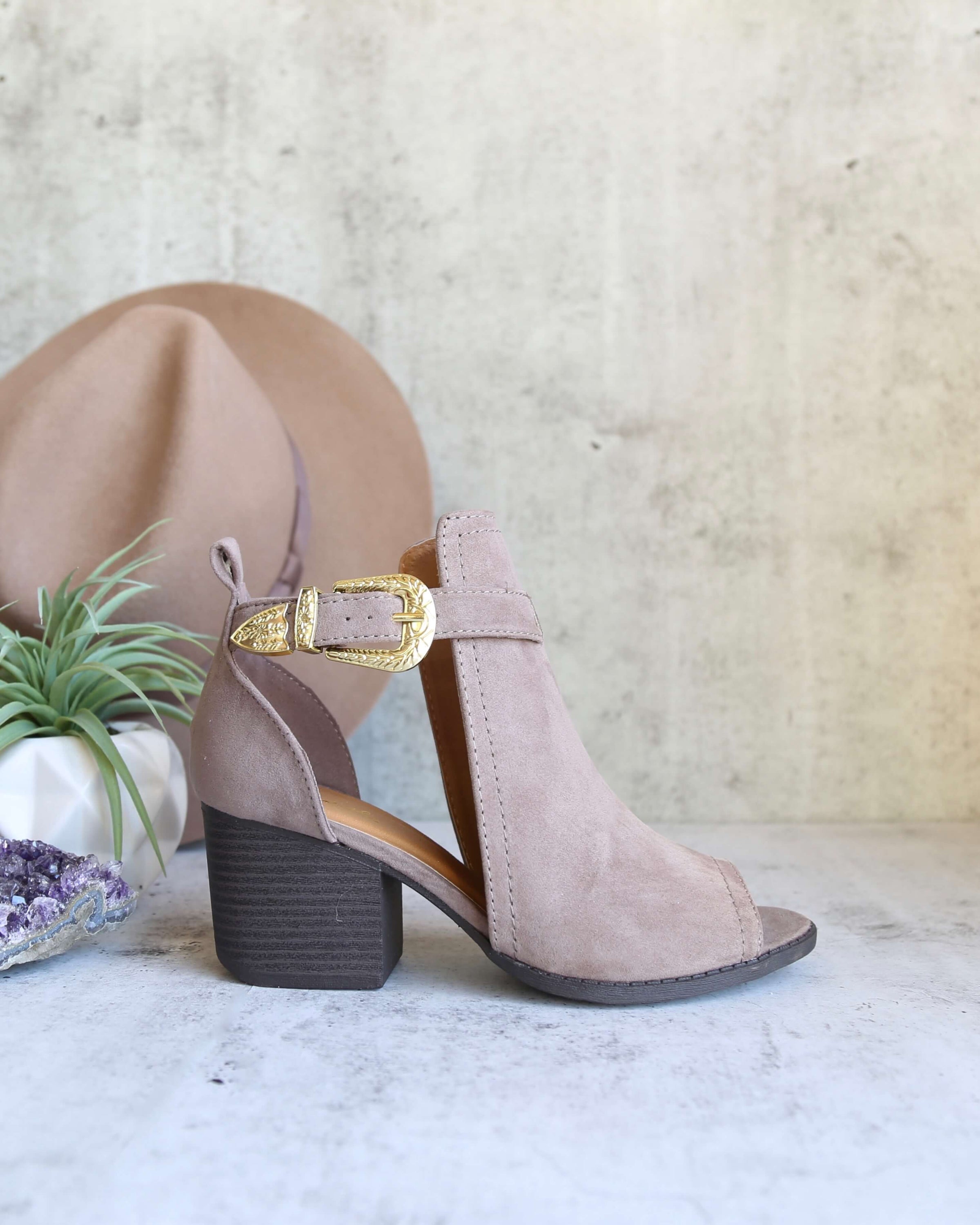 Peep Toe Ankle Bootie Taupe Qupid Core 61 2354