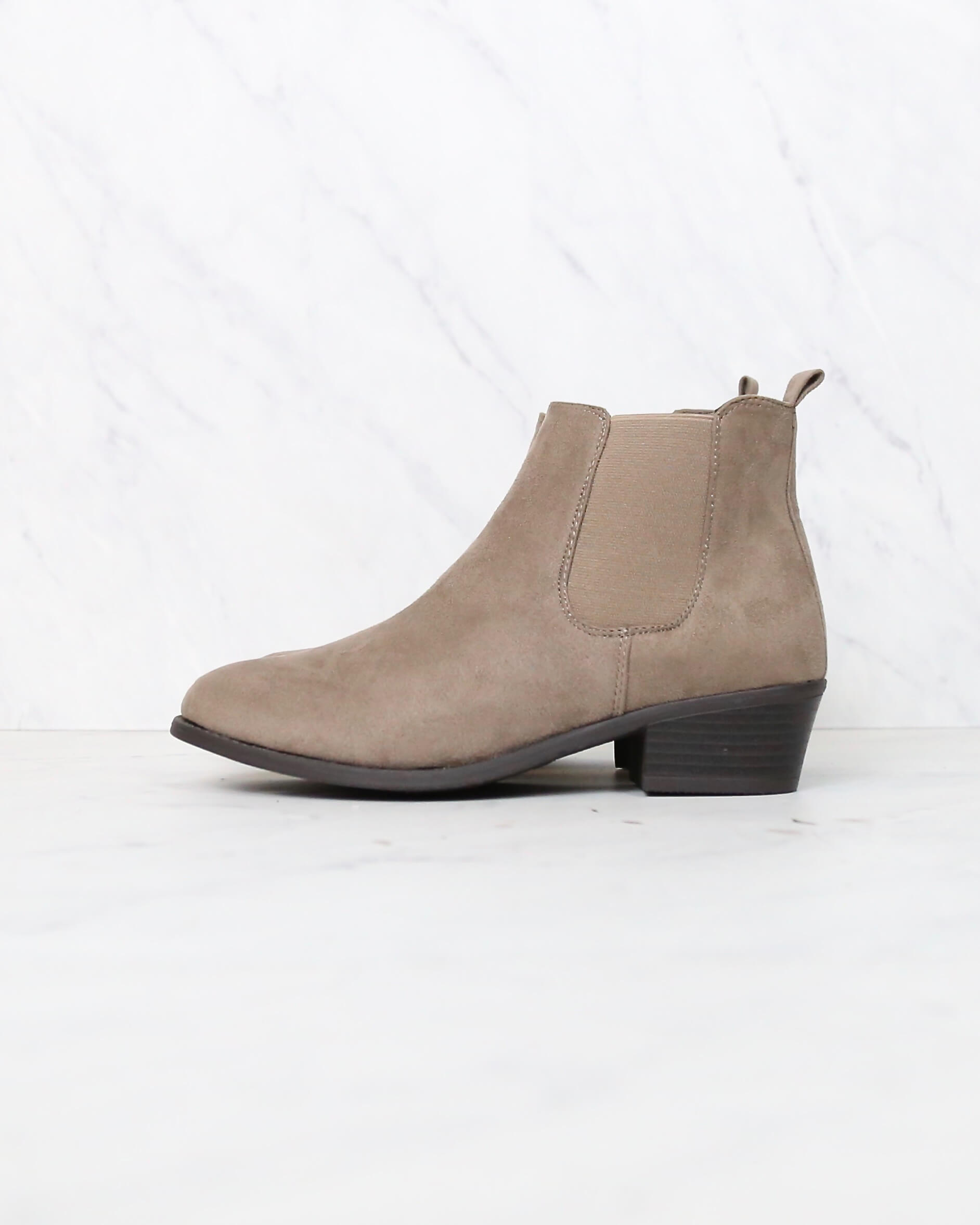 Low Heel Slip On Solid Faux Suede Ankle 